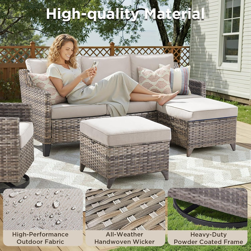 Buenhomino Outdoor Patio Furniture Set-PE Wicker Sofa Couch with Ottomans Com...