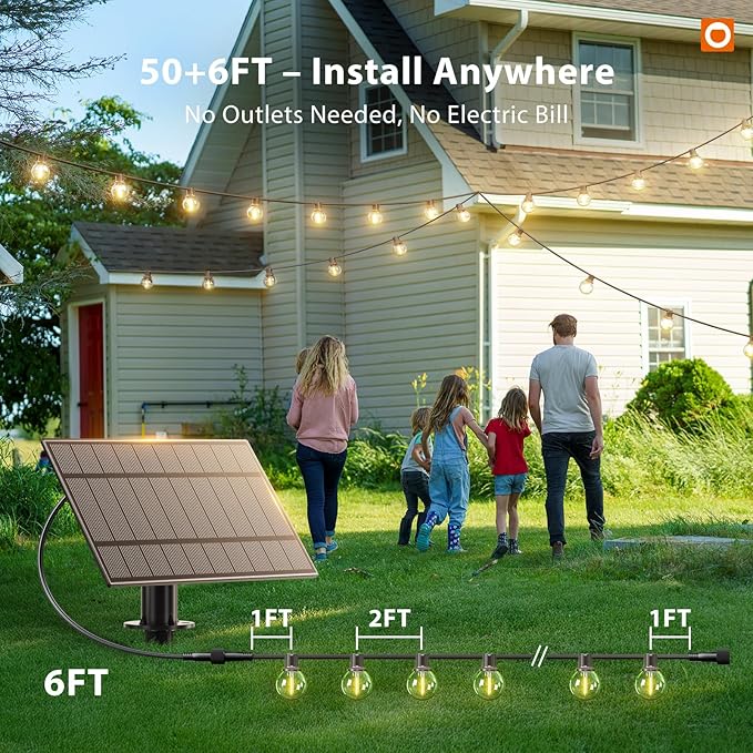 addlon 50FT Solar String Lights Outdoor Waterproof with Remote, G40 Globe Sol...