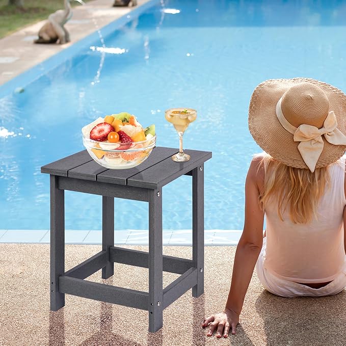 LZRS Adirondack Square Outdoor Side Table for Patio, Pool Composite Patio Tab...