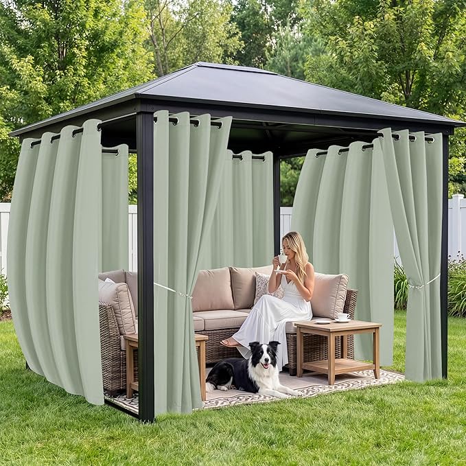 Outdoor Curtains for Patio Waterproof 6 Panels - Windproof, Privacy, Weatherp...