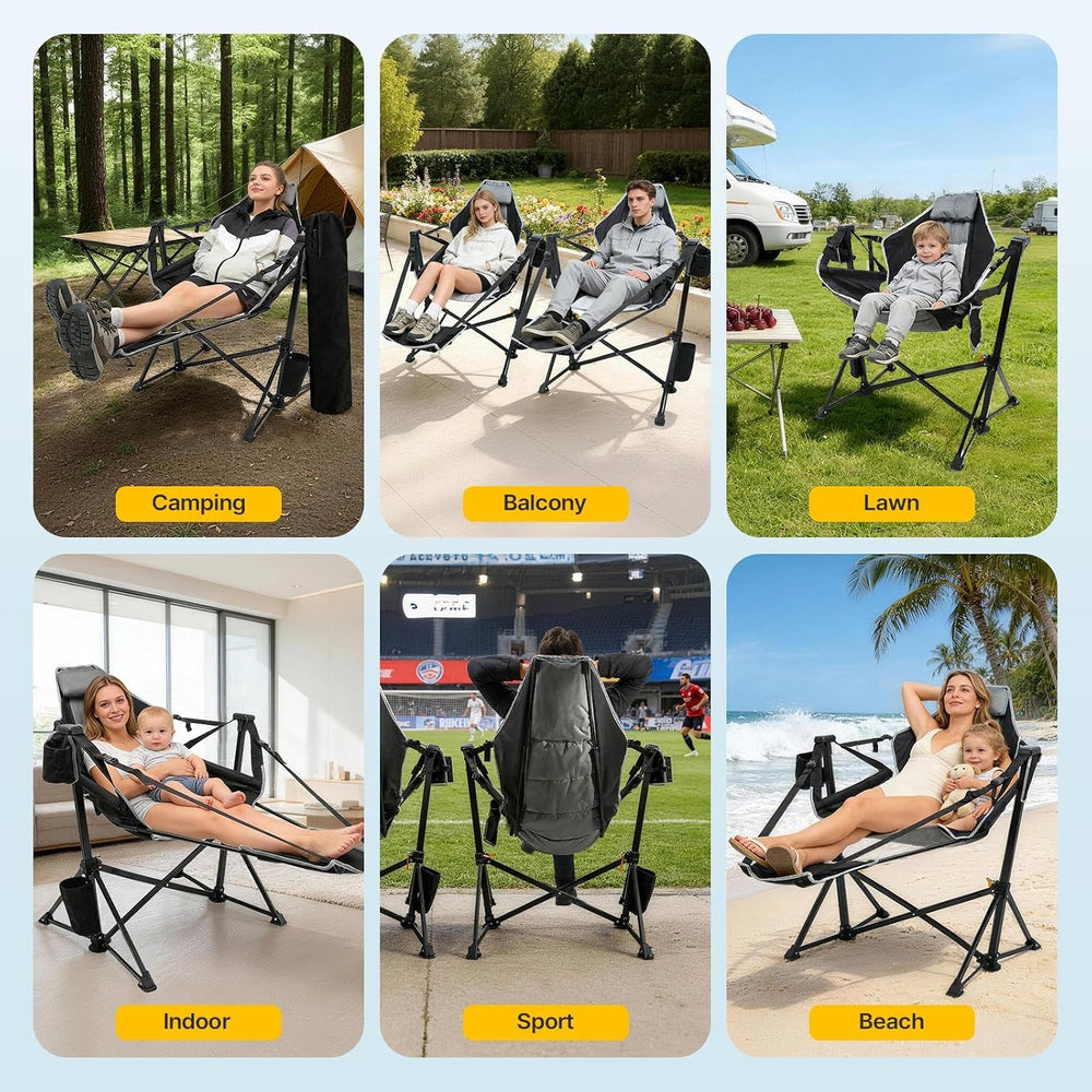 ZENPETIO Hammock Camping Chair with Footrest, 500lbs Folding Rocking Chairs