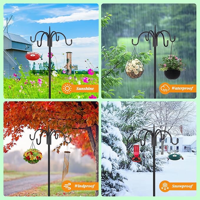 FEED GARDEN [Upgrade Version 92 Inch Four Shepherd Hooks for Outdoor,Bird Fee...
