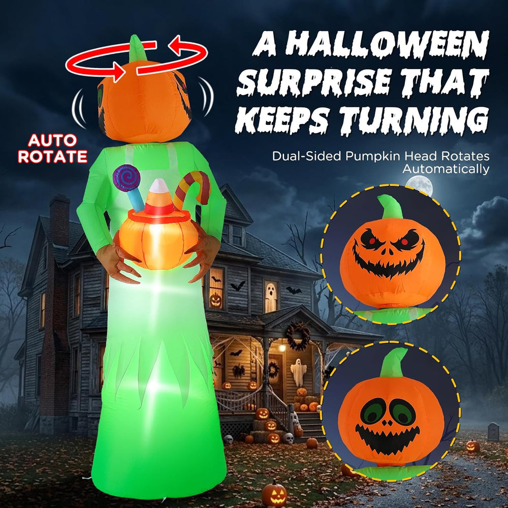 Elegear 10FT Animated Halloween Inflatable with Rotating Pumpkin Head