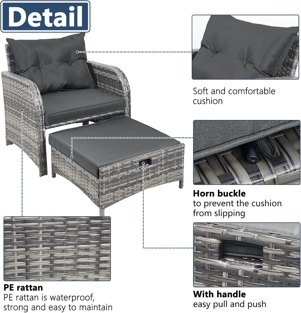 5 Pieces Wicker Outdoor Patio Chairs with Ottomans, All Weather PE Rattan Out...