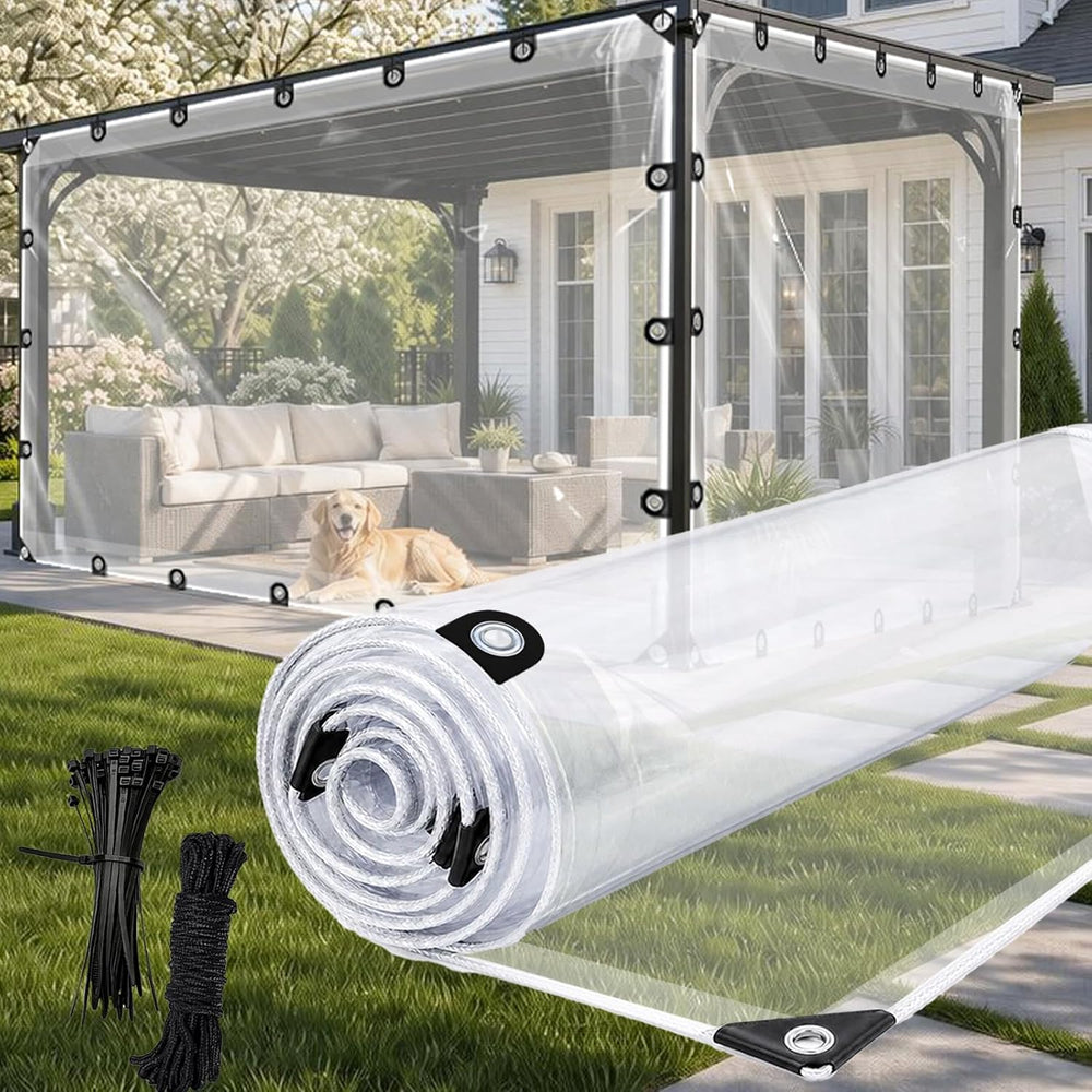 Clear Tarp 10'x12' 8MIL - Heavy-Duty Transparent Waterproof, Wind &am...
