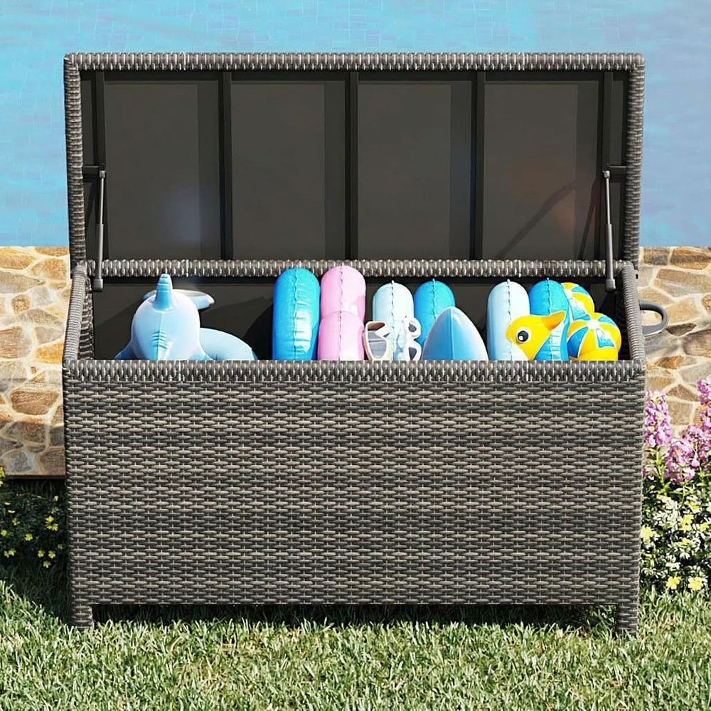 Wicker Deck Box, 185 Gallon All-Weather Outdoor Storage Box - Grey