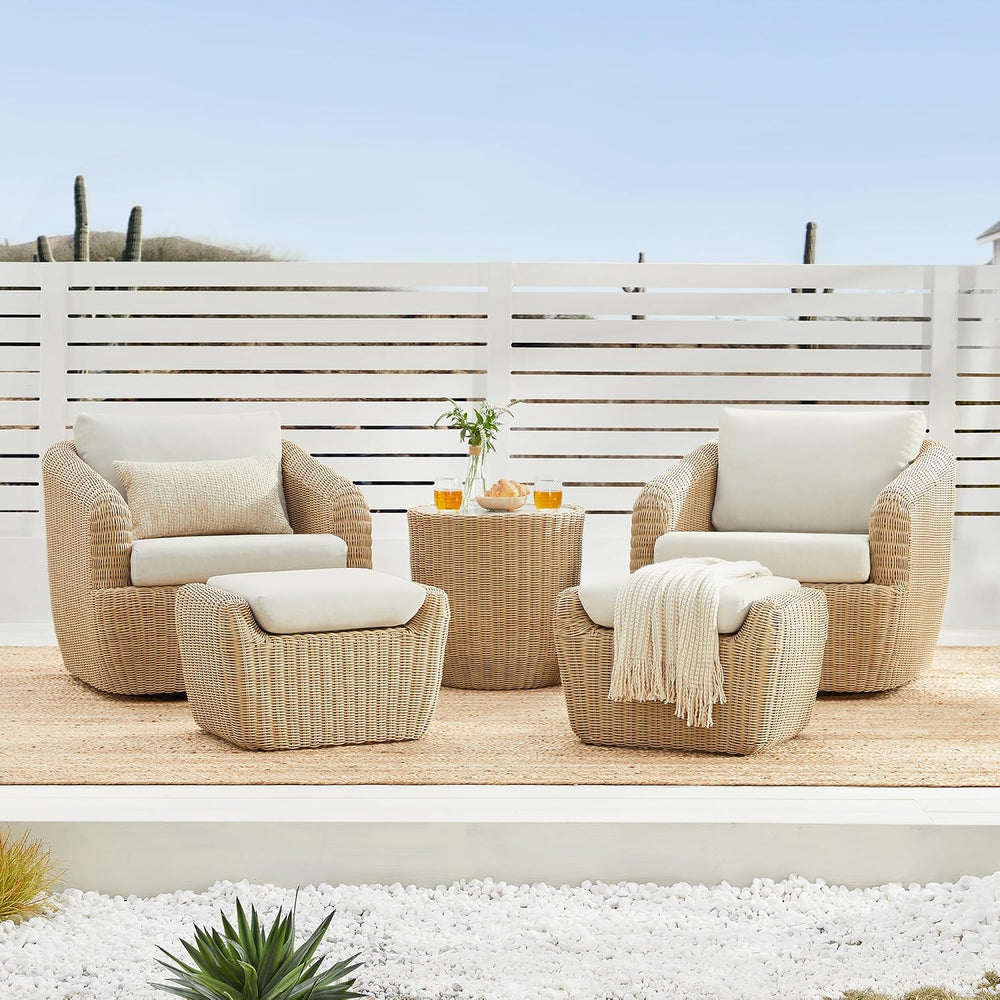 CHITA 5-Pieces Outdoor Wicker Furniture Set, Patio Conversation Set, Brown