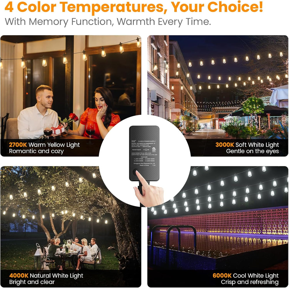 Kawaya ST38 100FT Outdoor String Lights, 2700k~6000k Dimmable Discolor IP65
