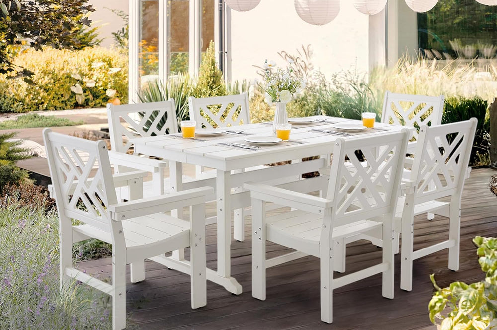 7 Piece HDPE Outdoor Dining Set for 6, Patio Dining Furniture Set with Umberl...