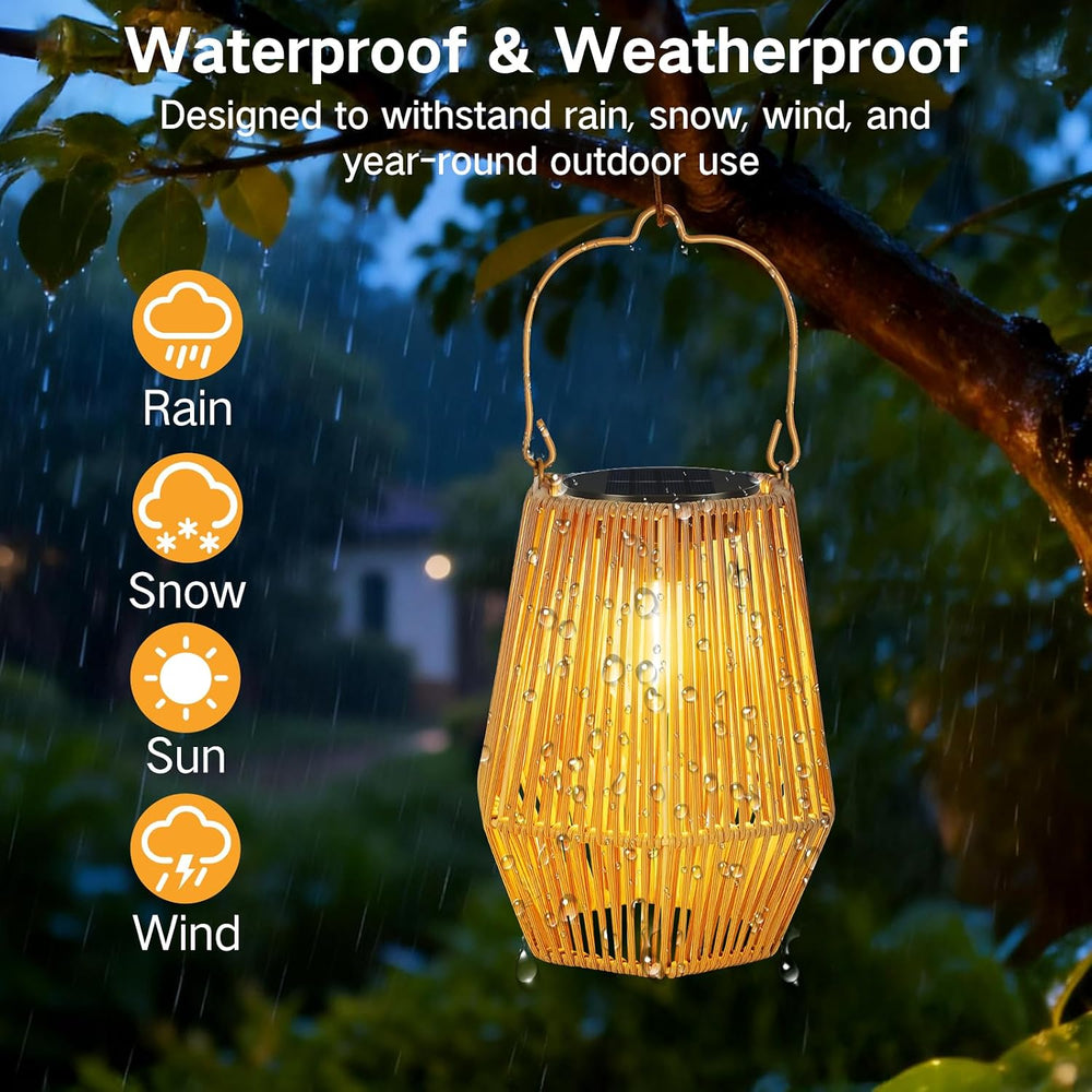 2 Pack Solar Lanterns Outdoor Waterproof, Hanging Rattan Woven Solar Lights w...