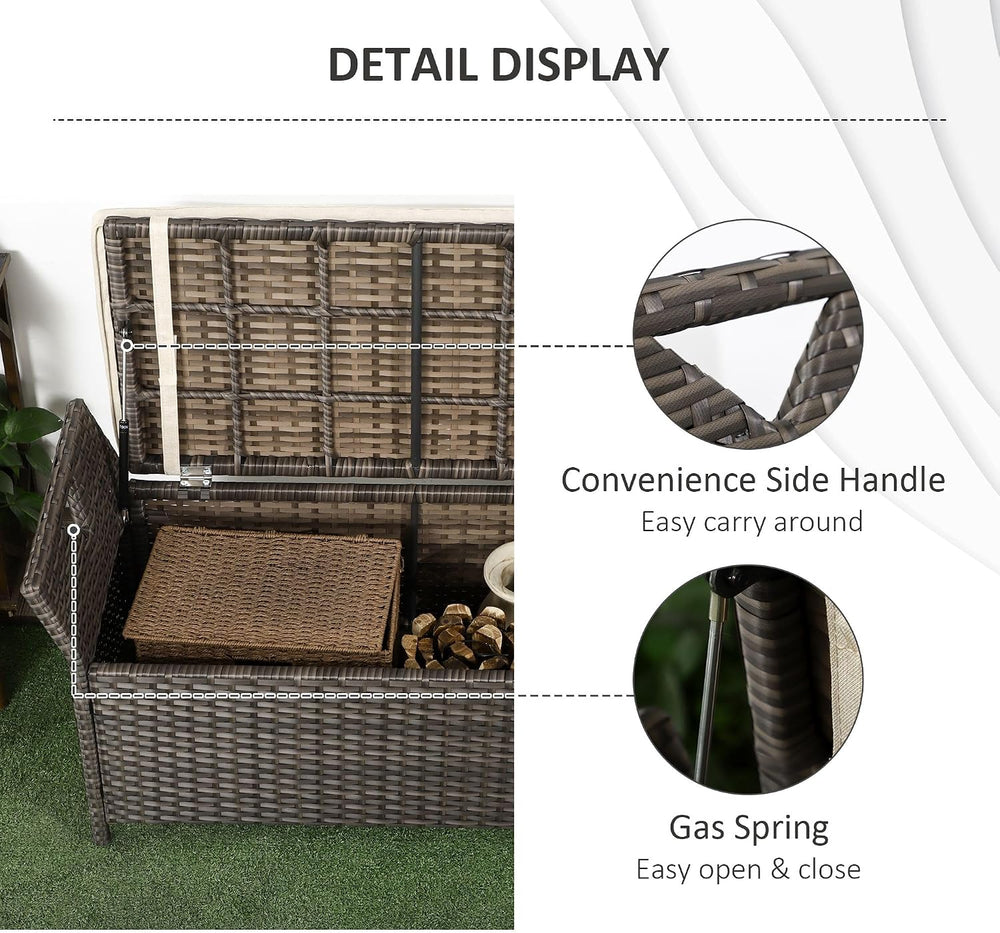 Outsunny 29 Gallon Patio Wicker Storage Bench Outdoor PE Rattan Cream White