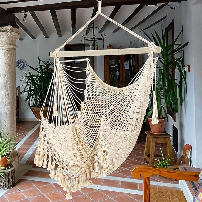 Hammock Chair,Max 330lbs, Large Hanging Chair, Soft Cotton Rope Swing Chair w...