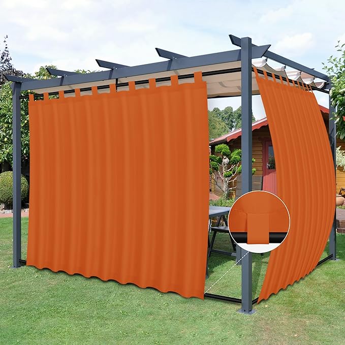 Easy-Going Outdoor Patio Curtains Detachable Tab Top Windproof Weatherproof C...