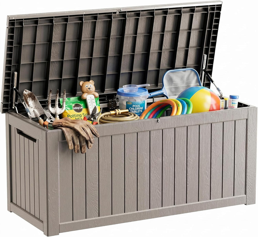 300 Gallon Deck Boxes Outdoor Waterproof, Outdoor Storage Box with Lockable L...