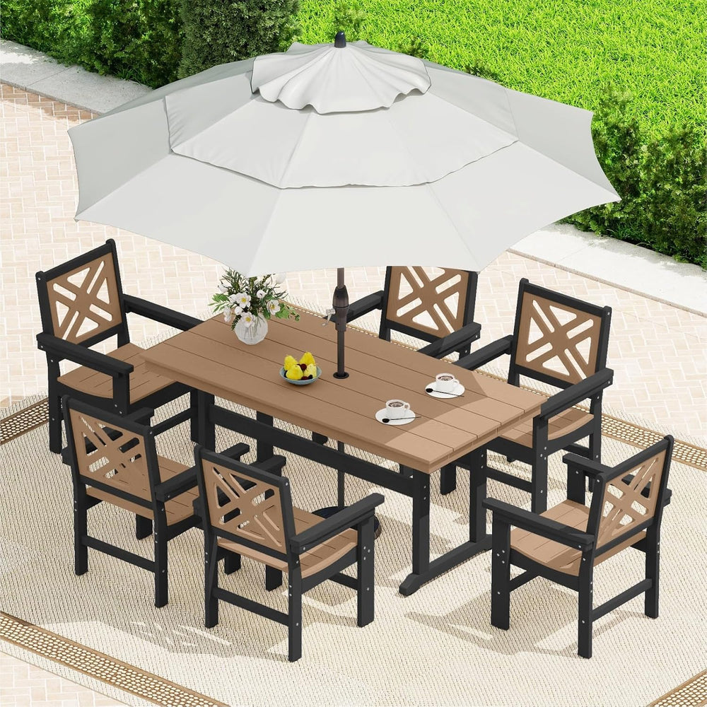7-Piece Outdoor Dining Set, HDPE All-Weather Patio Table and Chairs Set for 6...