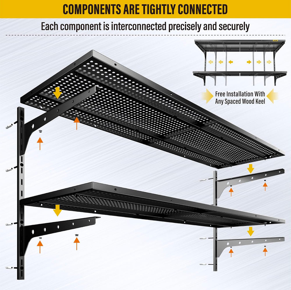 2 Tier 1.3x4ft Garage Shelving Wall Mounted, 15.6x48inch per Shelf Height Cas...
