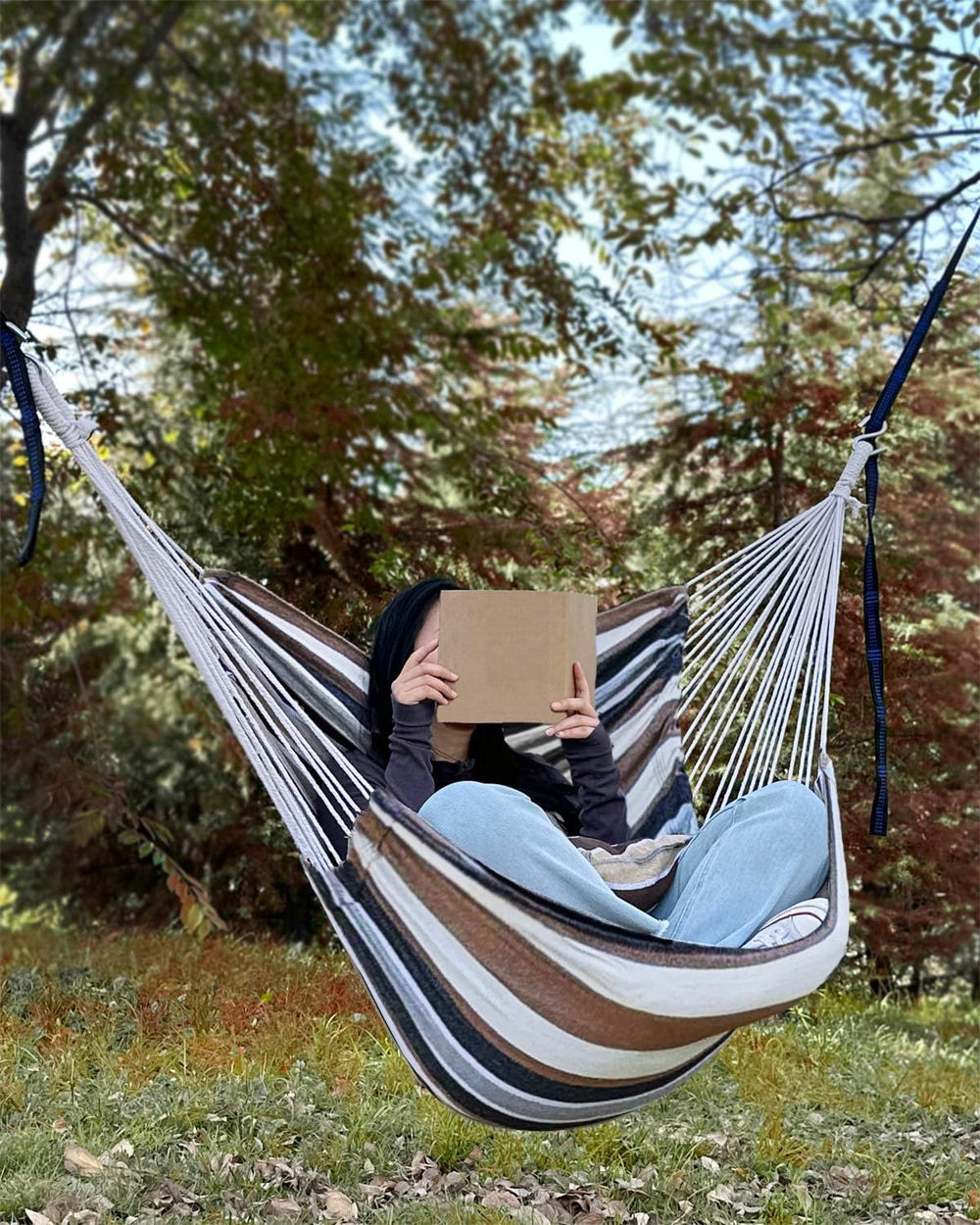 Halalona Hammock Chair Hanging Hammock Chair Rope Swing 2 Cushions Included-S...