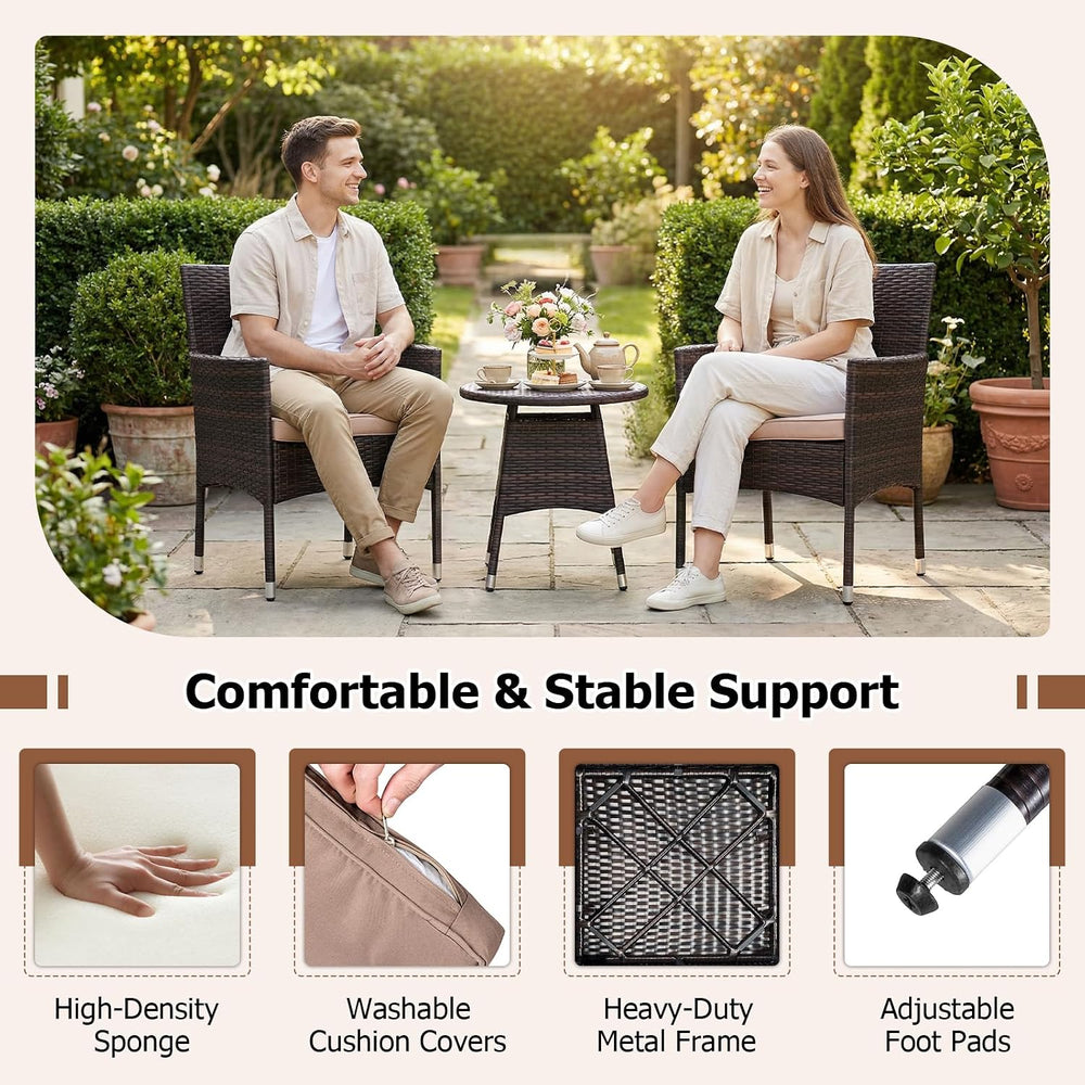 Tangkula 3 Piece Patio Furniture Set, Hand-Woven PE Wicker Conversation Set w...