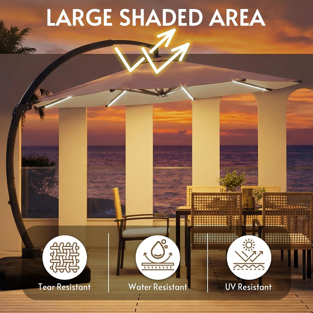 11FT Solar Powered LED Light Cantilever Patio Umbrella with Base Included, La...