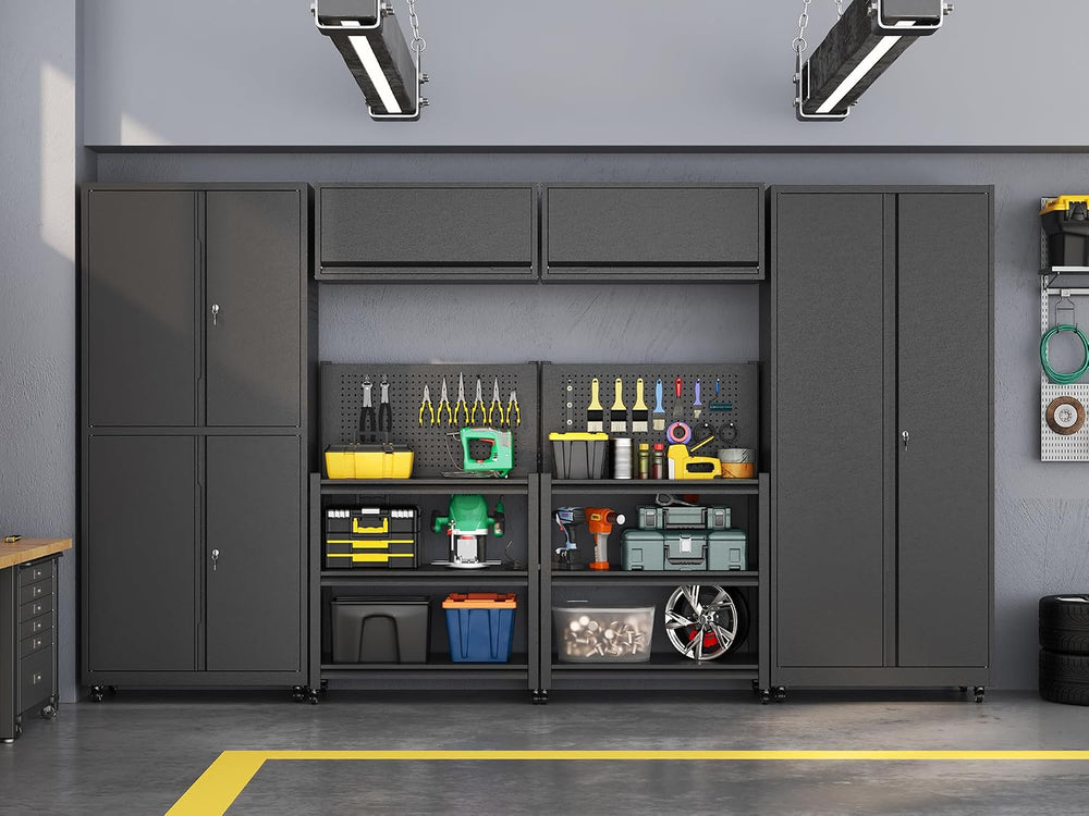 Metal Garage Storage Cabinets System, 6 Piece Workshop Steel Cabinet Set, Rol...