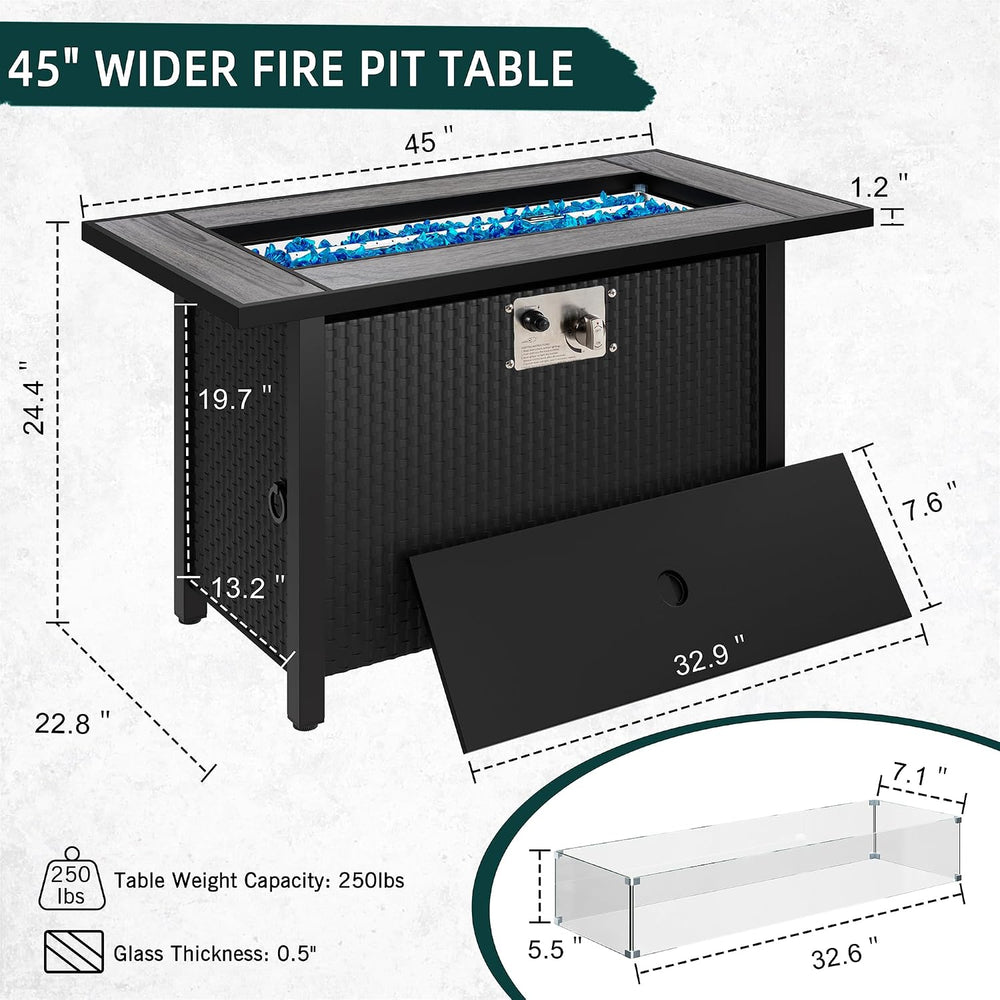 45″ Outdoor Propane Fire Pit Table – 50000 BTU Rectangular Patio Fire Table w...