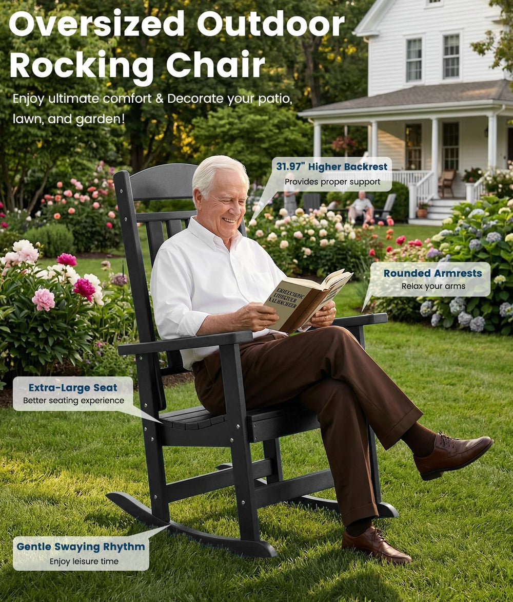 FOOWIN Outdoor Rocking Chair Set of 2, Oversized Rocking Chair Outdoor