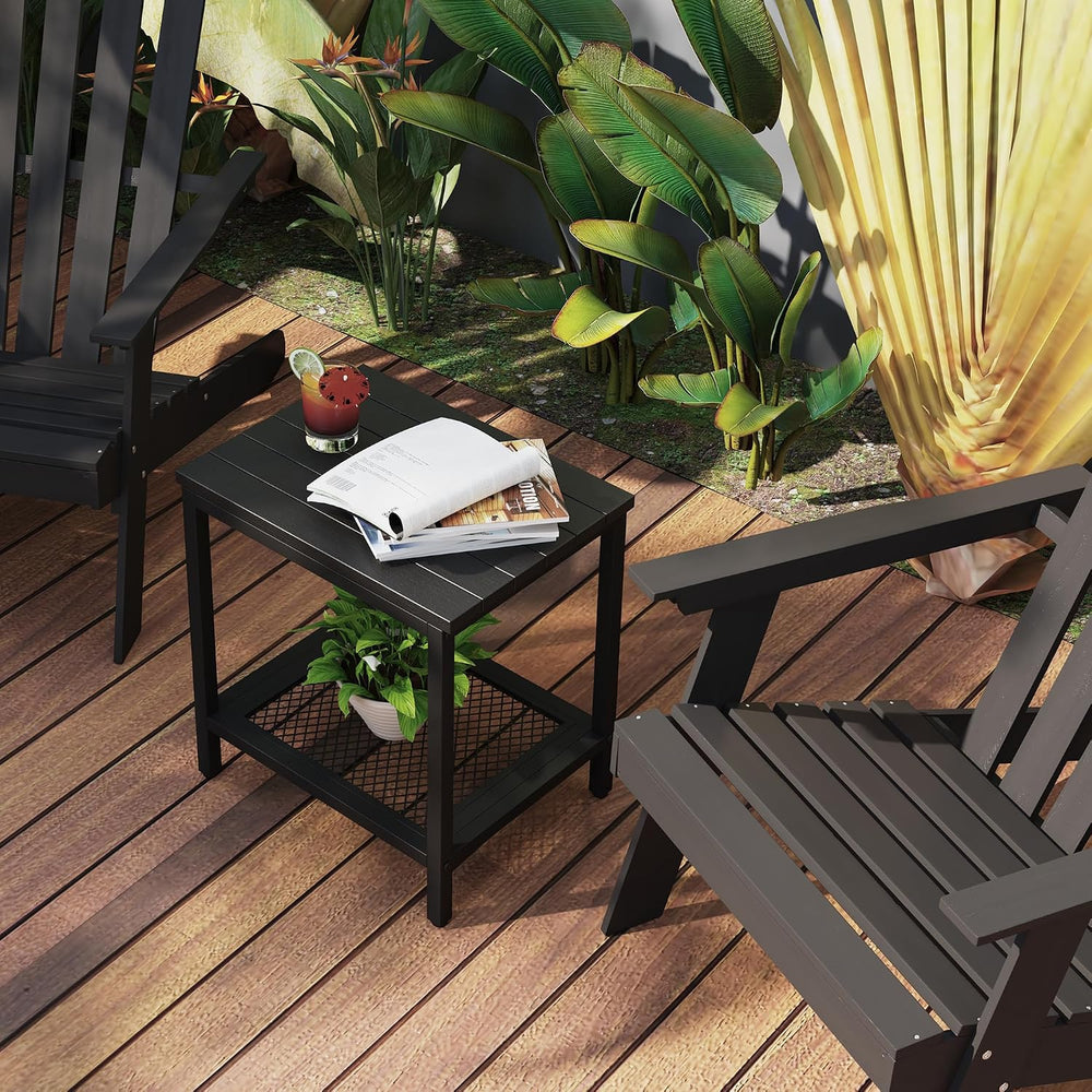Outdoor Side Table with Storage 2-Tier Patio End Table,Black 2PC