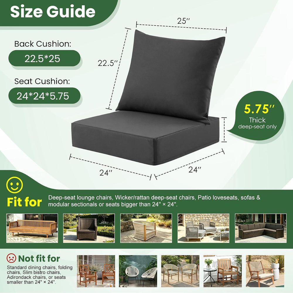 Outdoor Deep-Seat Cushion Set, 24*24*5.75inch, DarkGrey, Set of 4