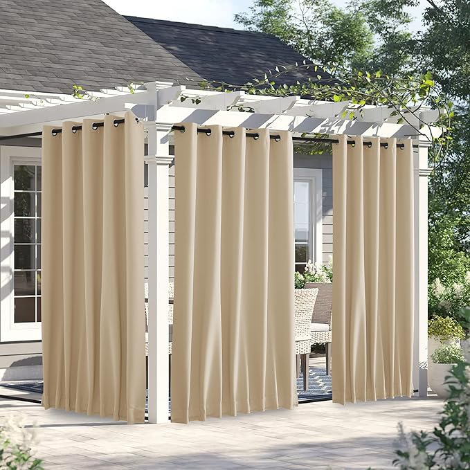 NICETOWN 2 Panels Outdoor Curtains for Patio Waterproof & Windproof, Ther...
