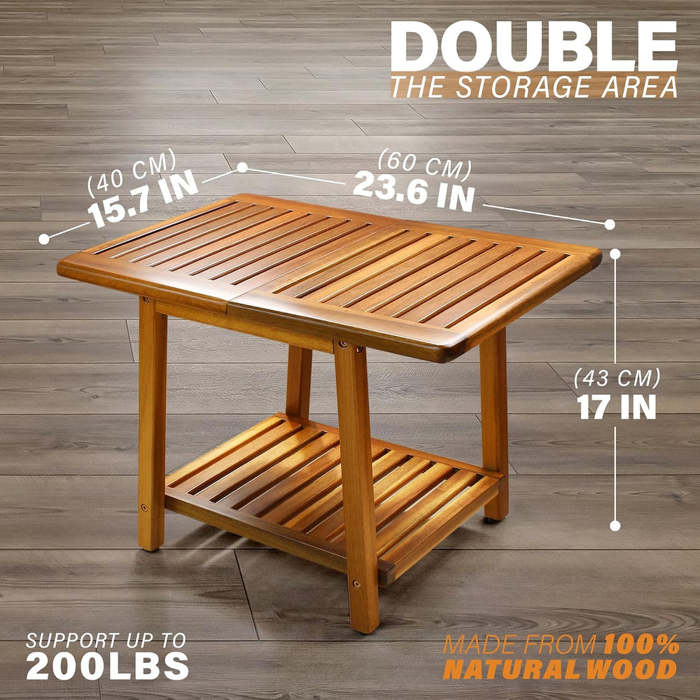 ENKEZI Acacia 24 Inches Outdoor Side Table, 2-Tier Sturdy Patio, End Table We...