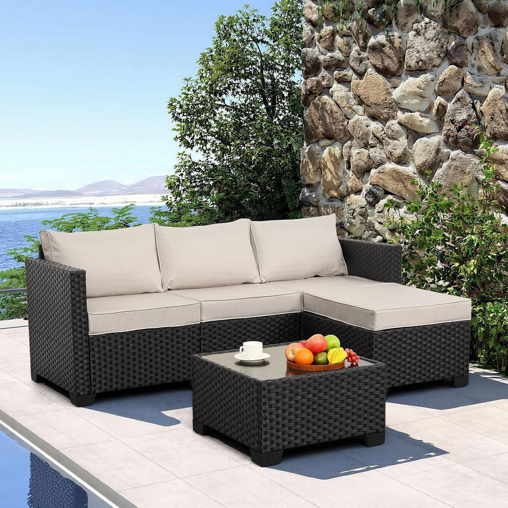 Oasishine Wicker Patio Furniture Patio Couch 3 Pieces Outdoor Sectional with ...