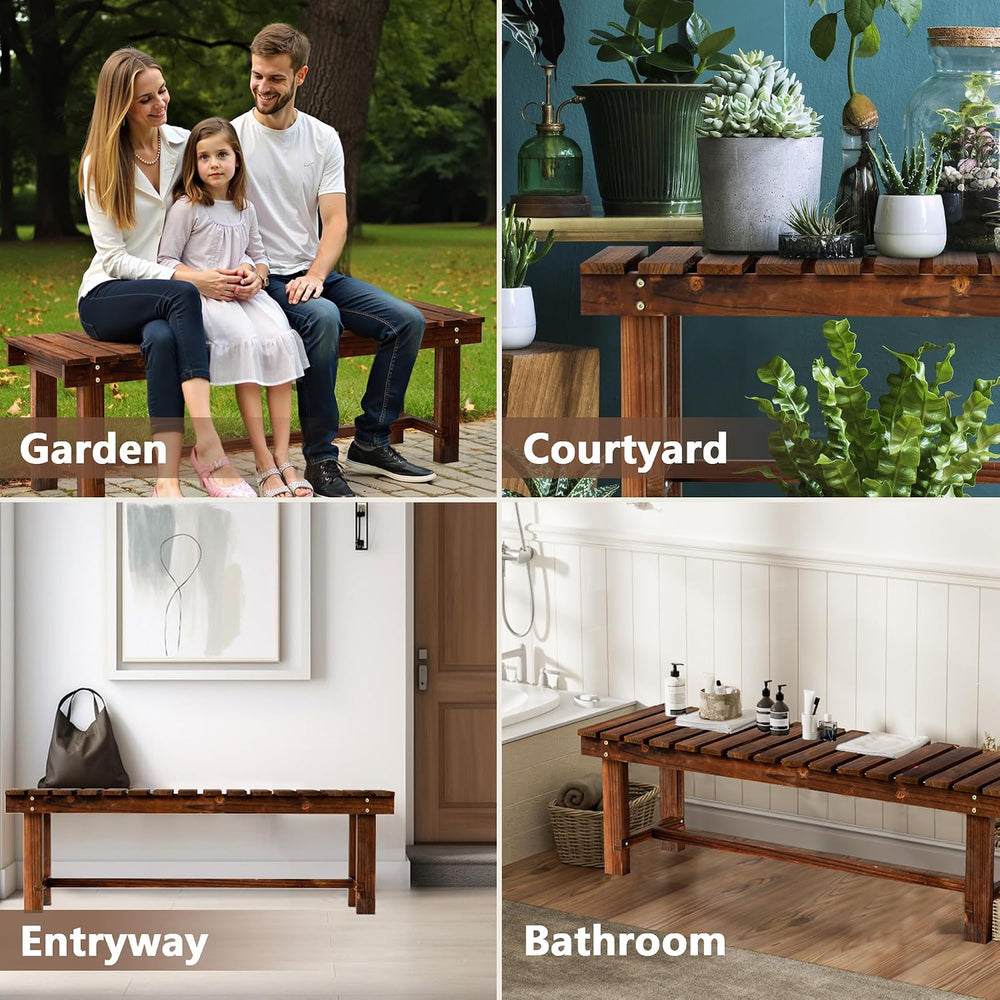 47.2" Outdoor Garden Bench,Weatherproof 3-Person Wood Backless Bench, Brown
