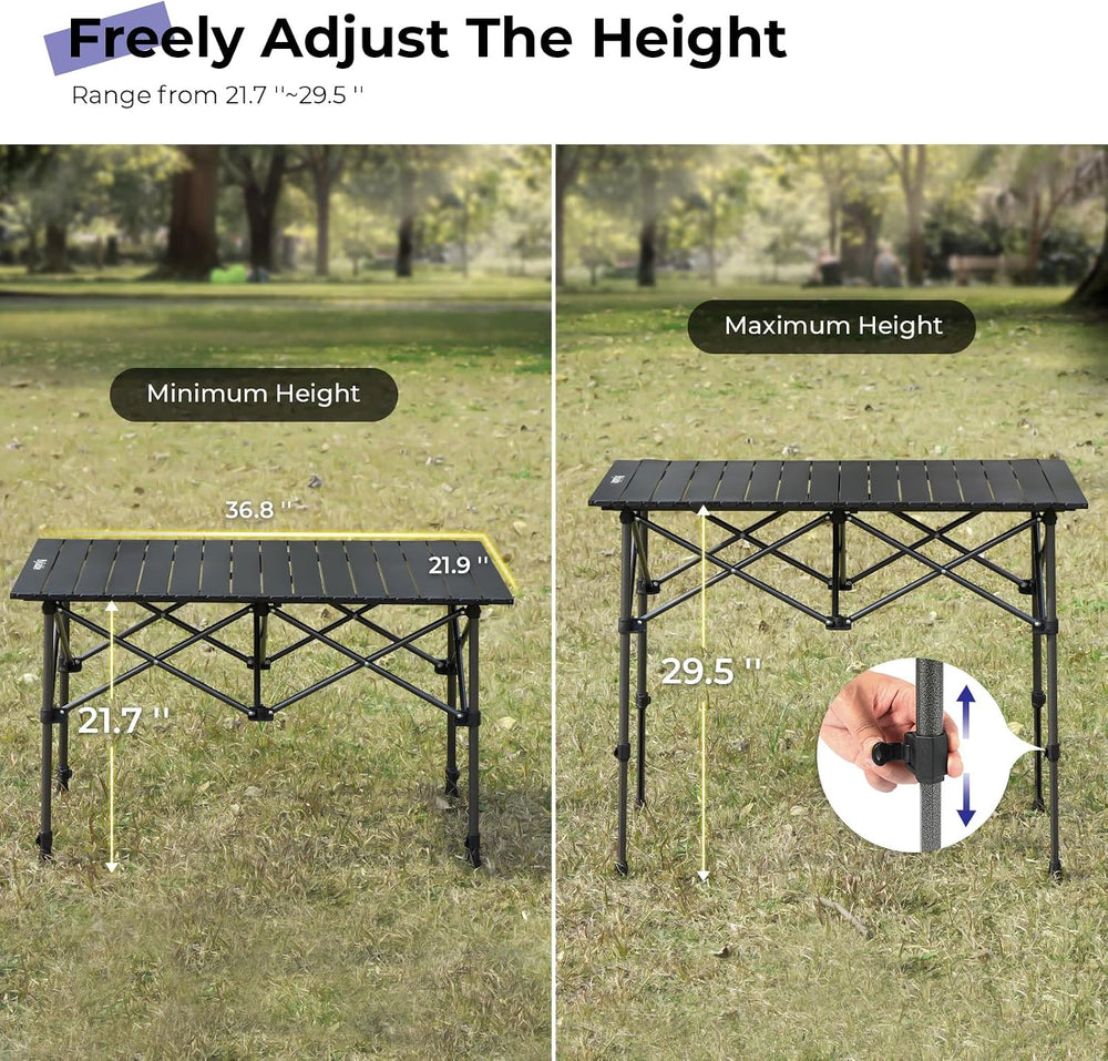 Byliable Folding Camping Table, Portable Aluminum Adjustable Height, Black