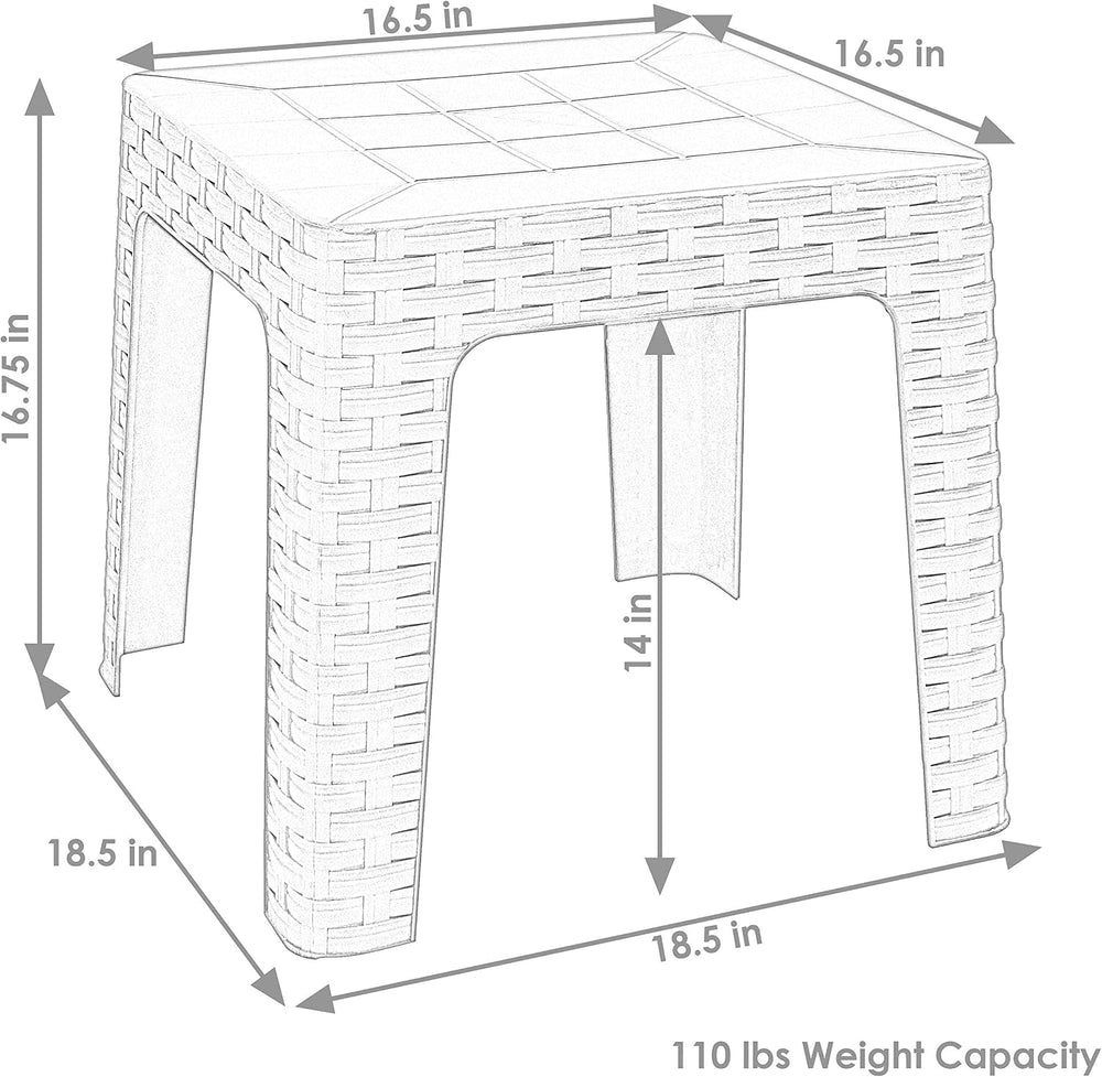 Sunnydaze Outdoor Plastic Side Table for Patio, Square, Brown
