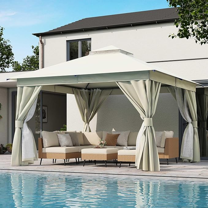LAUSAINT HOME Semi-Permanent Outdoor Patio Gazebo 12'x12', Heavy Duty...