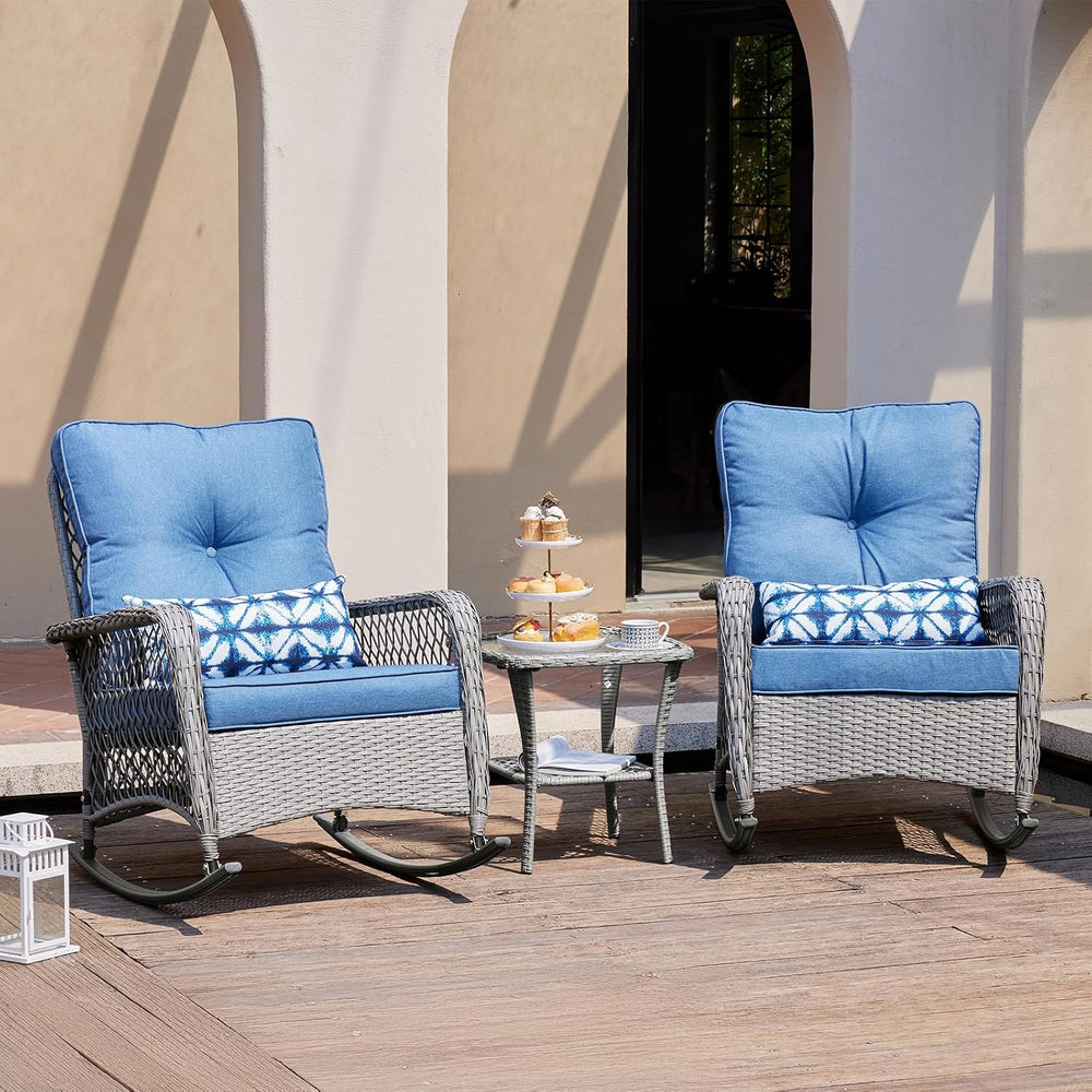 UDPATIO Rocking Outdoor Chair Patio Wicker Chair with Cushions, Lumbar Pillow...