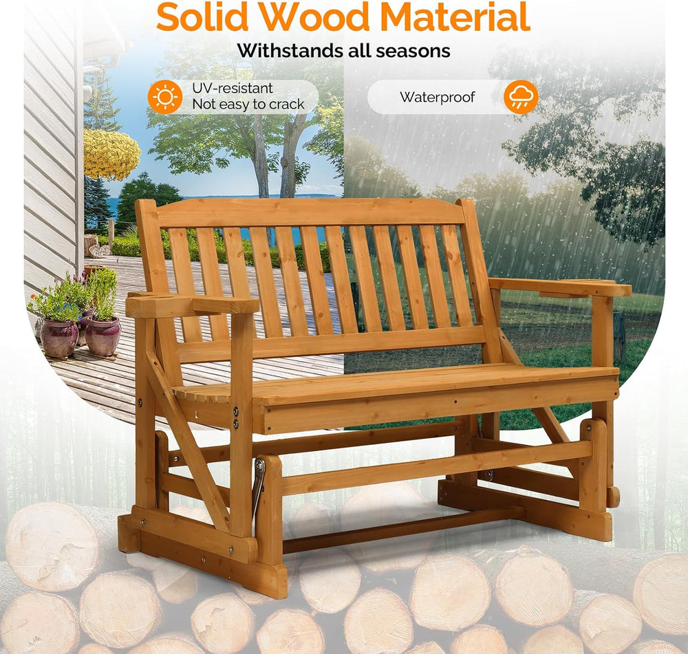 VINGLI 2-Person Outdoor Glider Bench, Patio Glider with Cup Holders, Outdoor ...