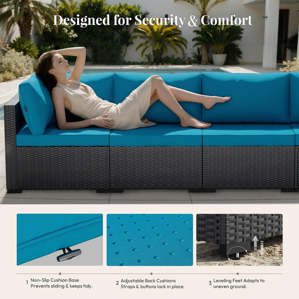 WWR Patio Furniture Set 7 Piece - All-Weather - Wicker Rattan Patio Outdoor C...