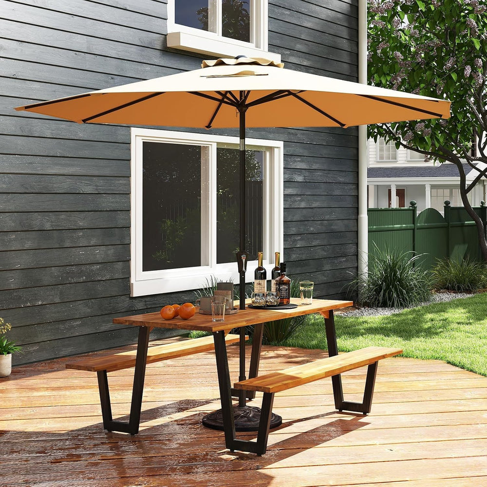S AFSTAR 70" Acacia Wood Outdoor Picnic Table Set with 10Ft Umbrella &am...
