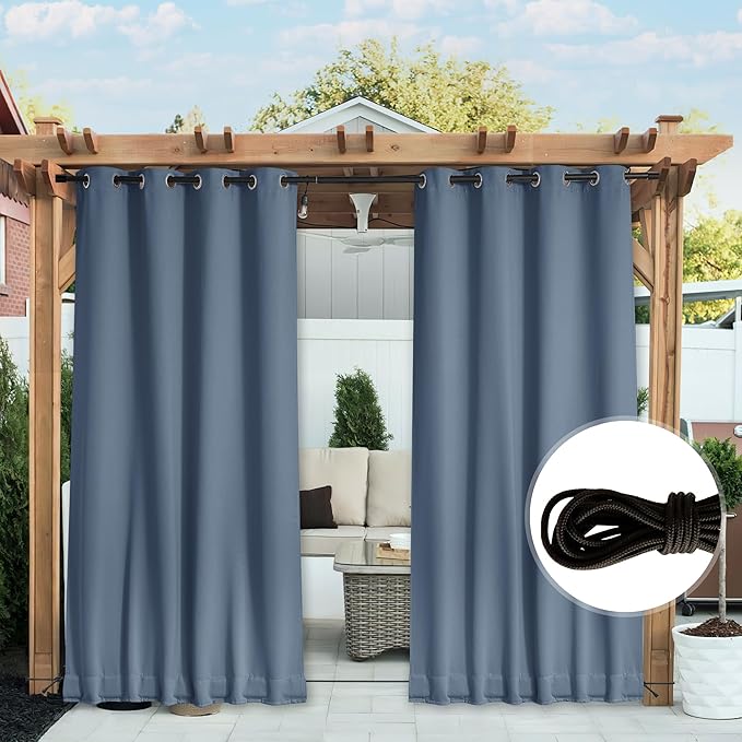 NICETOWN 2 Panels Outdoor Curtains for Patio Waterproof & Windproof, Extr...