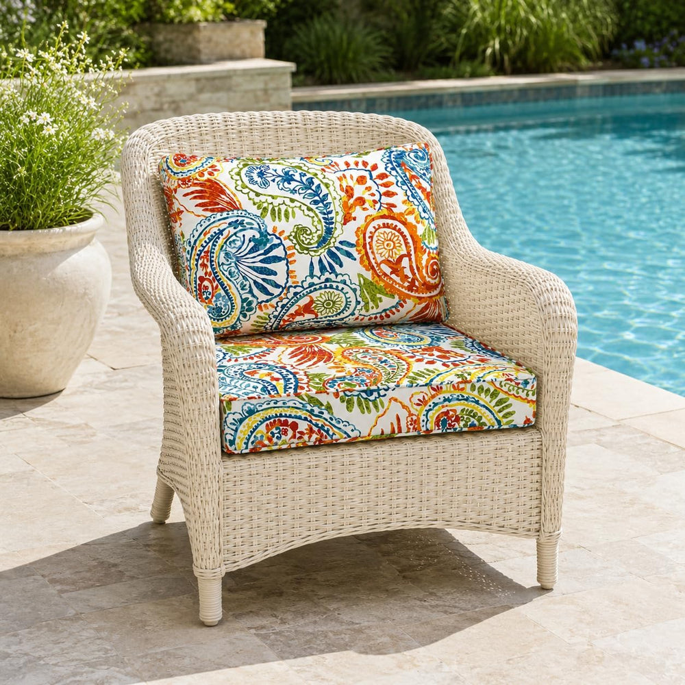 Outdoor Patio Seat/Back Chair Cushion Set 22"x22" Waterproof Fade-R...