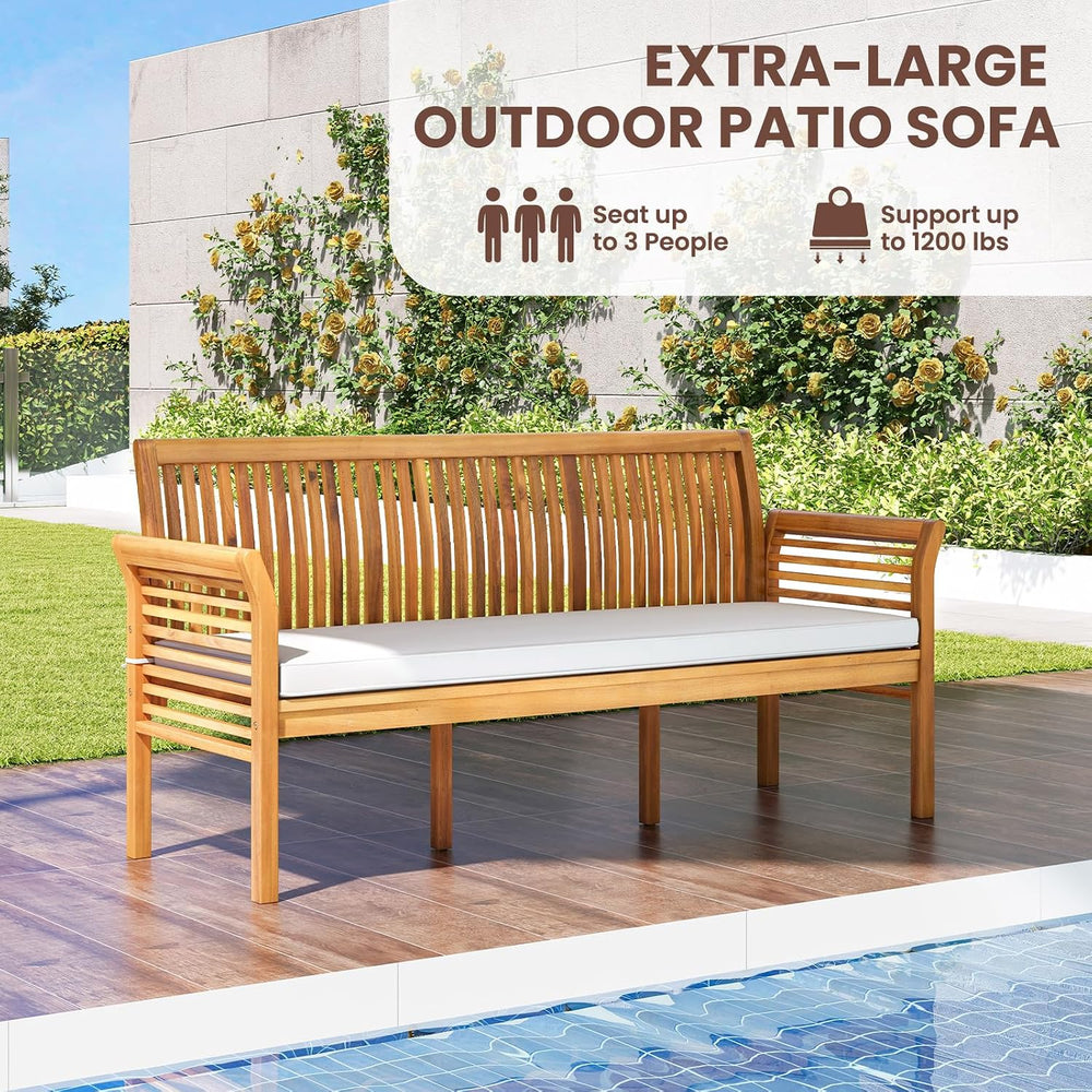 RELAX4LIFE 62.5’’ Outdoor Bench Acacia Wood - 3-Person Patio Bench w/Backrest...