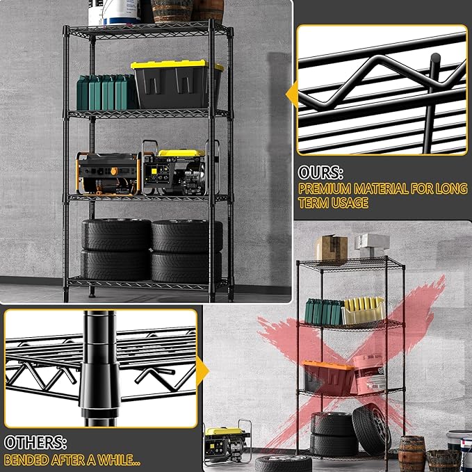 1000 lbs 4 Tier Shelf Metal Storage Shelves Shelving Wire Rack Heavy Duty Clo...