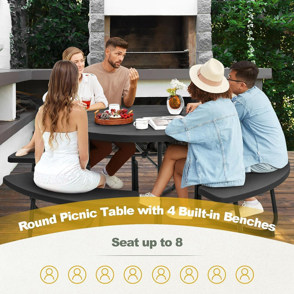 Round Picnic Table for Outdoors, 8 Person Outdoor Picnic Tables & Benches...