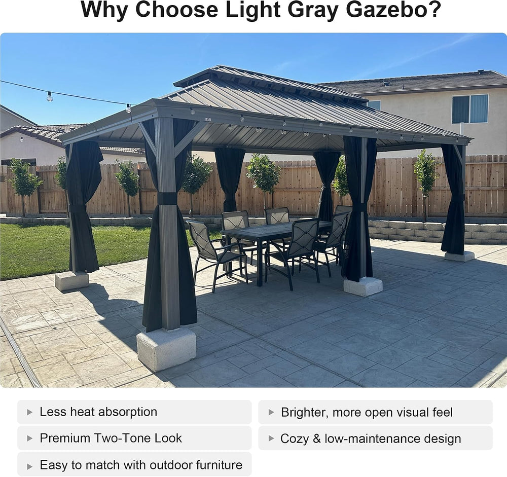 PURPLE LEAF Outdoor Gazebo 12' x 20' w/Lights & 4.7" Thick P...