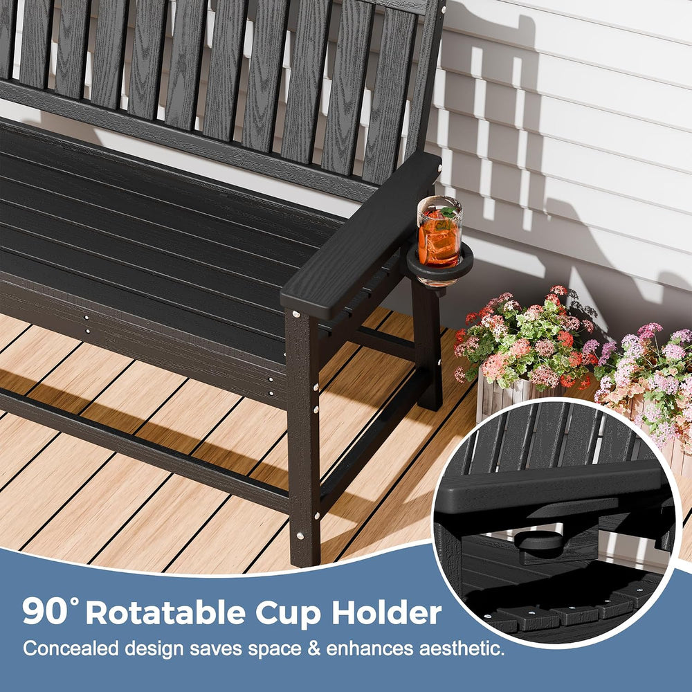 WACASA 48" Outdoor Bench Set of 2, HDPE Weatherproof Porch Bench, 2-Pers...