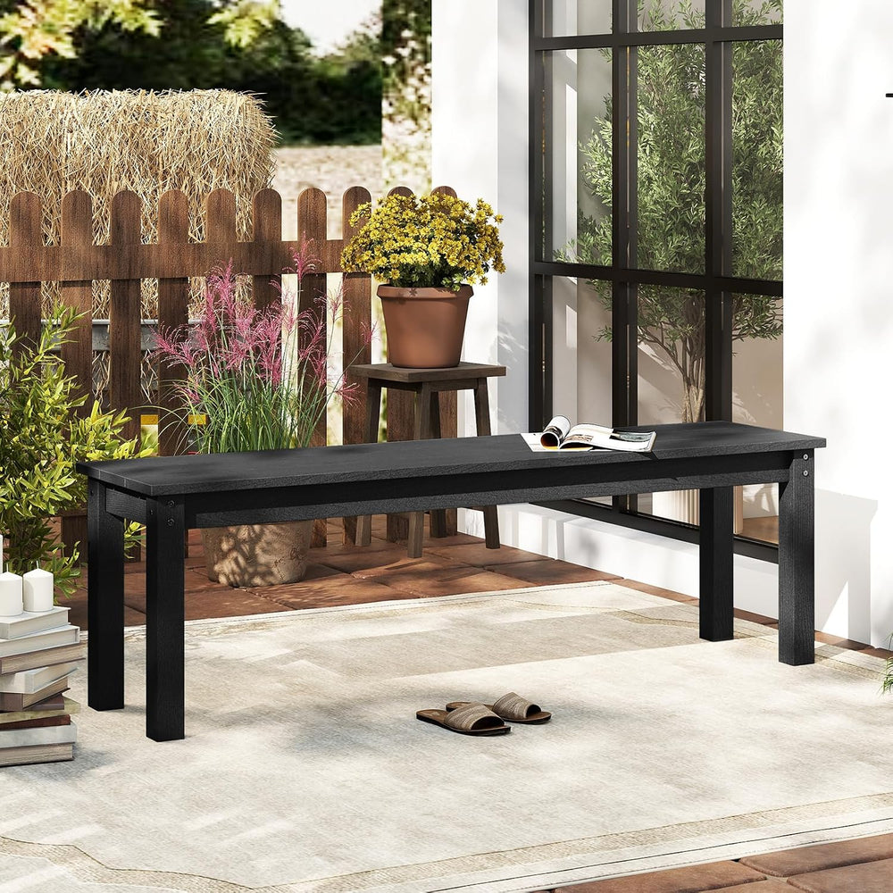 Tangkula HDPE Outdoor Bench, 2-3 Person Patio Bench, 55" Backless Garden...