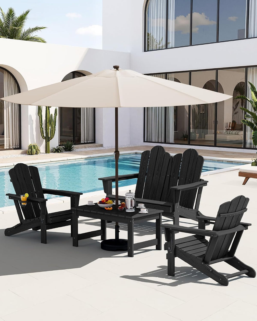 SERWALL Folding Adirondack Bench, HDPE Outdoor Bench, 660lbs Cap, Black