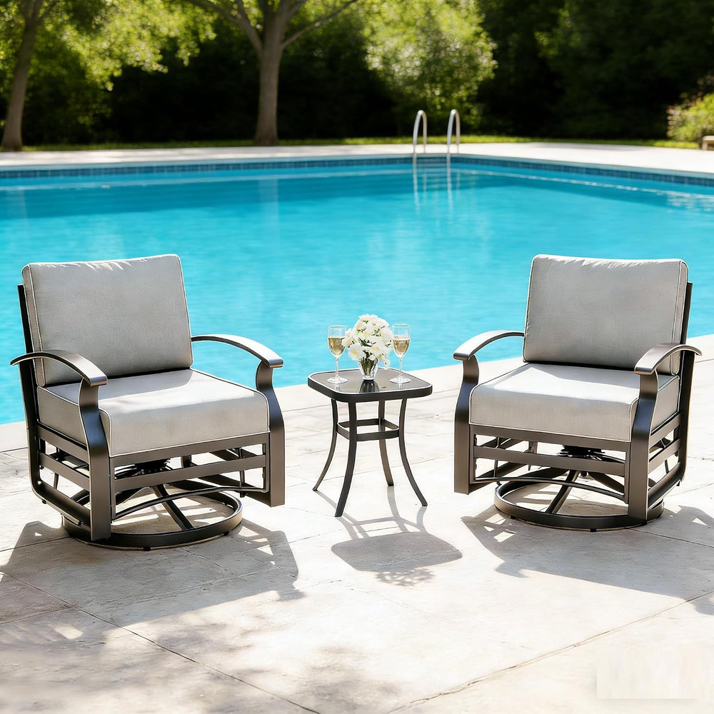 Gotland 3 Piece Patio Set, Metal Outdoor Swivel Chairs Set of 2 with 5.1’’ Hi...