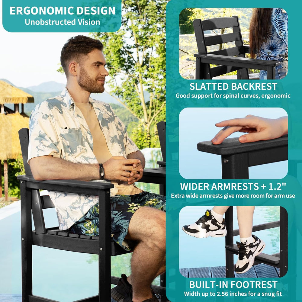 nevilywood 3 Pcs HDPE Bar Height Adirondack Chairs and Table Set, Black